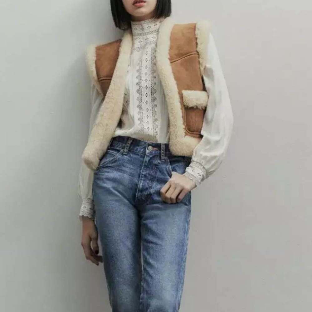NWOT Suede vest jacket with fur vintage coat jacket